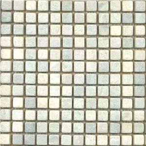 Ming Green Marble 12" X 12" X 5/8" Tumbled Mosaic, Verde Ming Green Marble Tumbled Mosaic