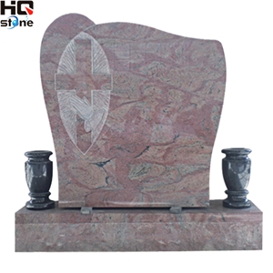 China Red Color Granite American Monument with Vase