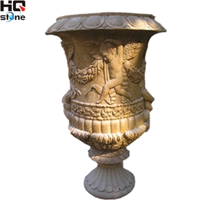 China Yellow Granite Carving Stone, Giallo Rusty Yellow Granite Flower Pot