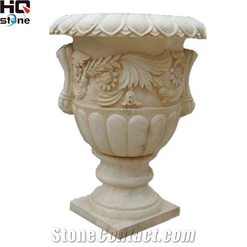 Flower Pot in Beige Marble