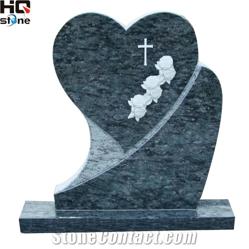 Rose&Heart Shape Monument, Blue Granite Heart Monuments