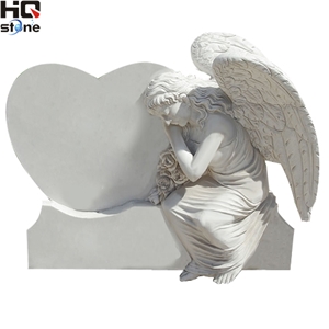 White Marble Heart Shape with Angel Monument, White Marble Angel Monuments