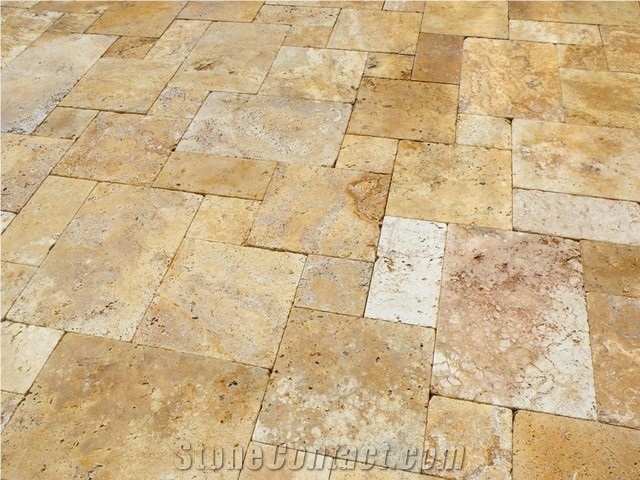 Tumbled Byzantine Gold Travertine French Pattern Floor Tiles