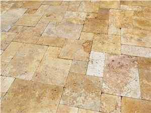 Tumbled Byzantine Gold Travertine French Pattern Floor Tiles