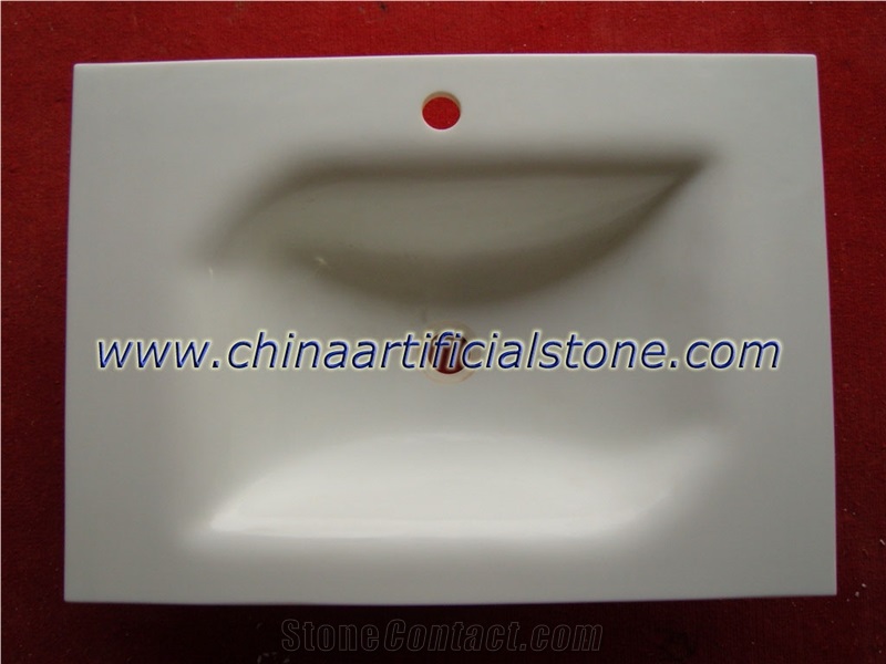 Artificial Pure White Glass Stone Lavabo, Lavatory, Washbasin