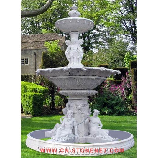 Carved White Marble Carving Outdoor Boy Waterfountain,Cl-Con010