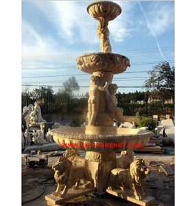Yellow Marble Water Garden Fountain with Angle Statue and Body Sculpture,Cl-Con013