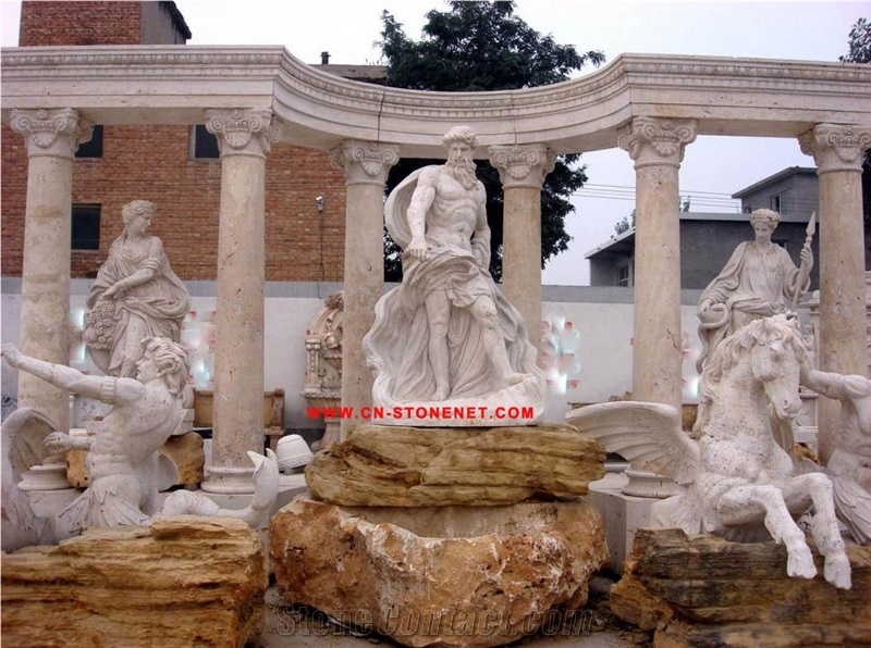 Yellow Marble Water Garden Fountain with Statues,Cl-Con014