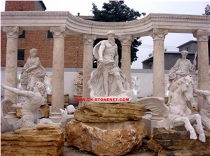Yellow Marble Water Garden Fountain with Statues,Cl-Con014