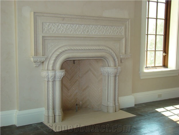 Mortiz Fireplace, Porto Beige Limestone Fireplaces
