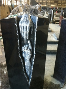 Black Granite Headstone, Hands Carving Headstone