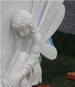 China Manufacturer American Style Oriental Pure White Marble Angel Tombstone, Spirit Carved Monuments Factory Owner
