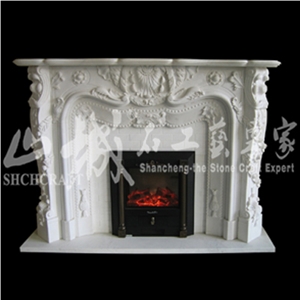 Indoor Electric Fireplace Without Remote Control, Beige Marble Fireplace
