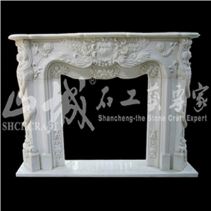 Indoor Electric Fireplace Without Remote Control, White Marble Fireplace