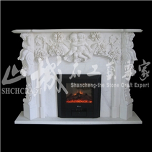 Indoor Electric Fireplace Without Remote Control, White Marble Fireplaces