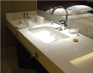 Pure White Crystallized Glass Bathroom Countertops