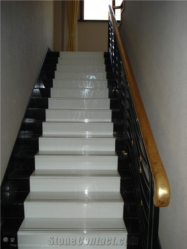 Pure White Crystallized Glass Stone Stairs