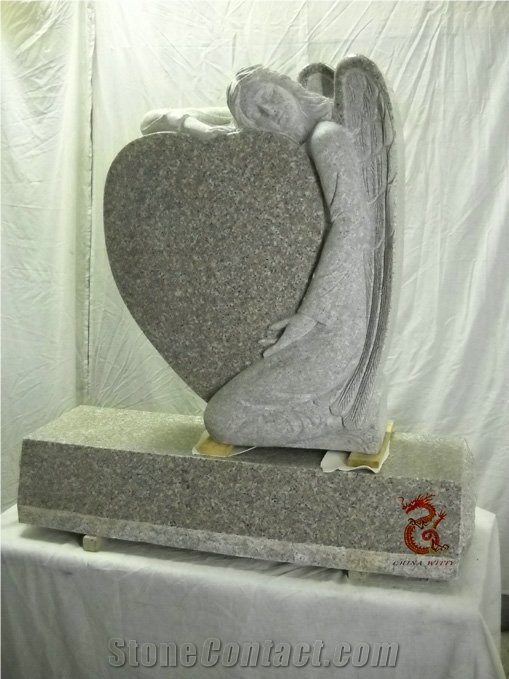 Carved Angel Headstone in G663 Granite