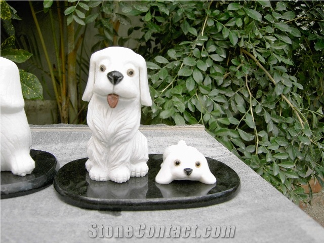 Dog Sculpture, White Granite Sculpture