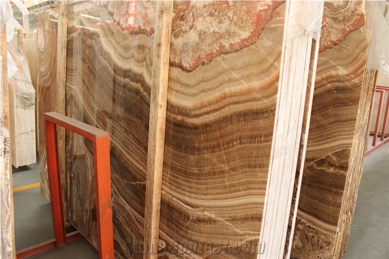 Classical Brown Onyx Bookmatch Slabs, China Golden Brown Onyx