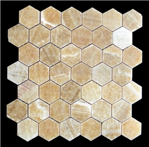 Honey Onyx Polished 2" Hexagon Mosaic Meshed