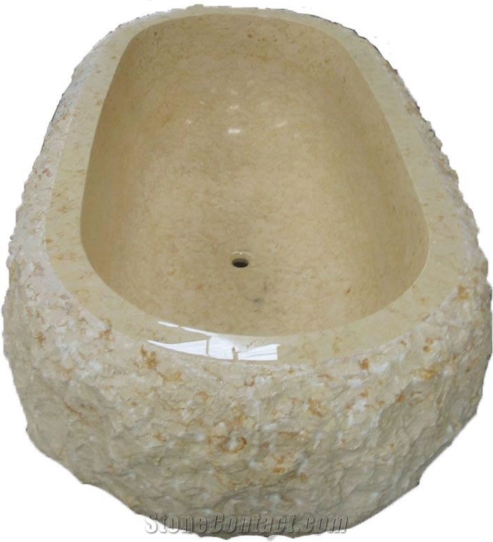 Oval Galala Beige Light Cream Marble Bathtub