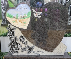Flower Engraved and Heart Shape Tombstones,Monument