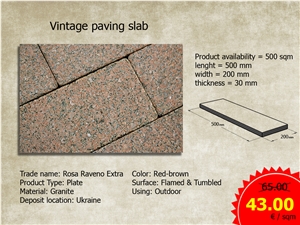 Rosa Raveno Extra Granite 500x200x30mm Paving Tiles, Ukraine Red Granite