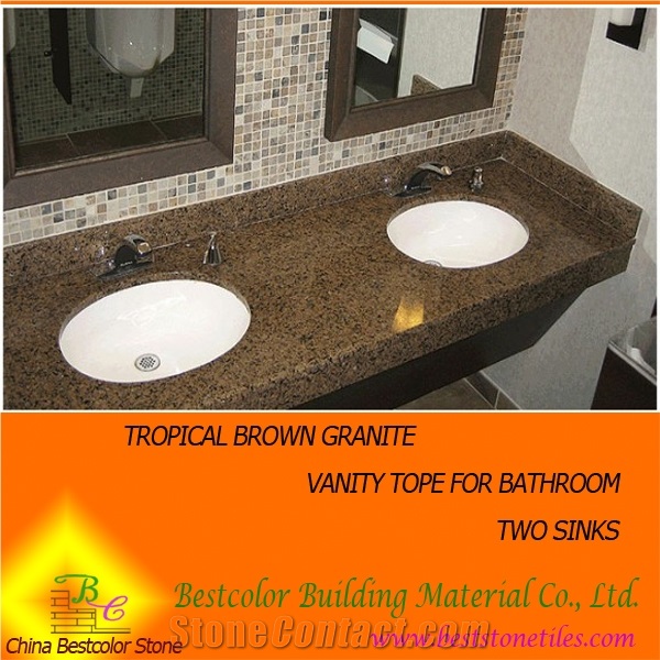 37w X 22d In Tropical Brown Granite Double Sink Vanity Top From