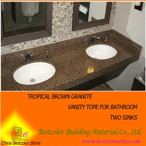 37w X 22d in Tropical Brown Granite Double Sink Vanity Top
