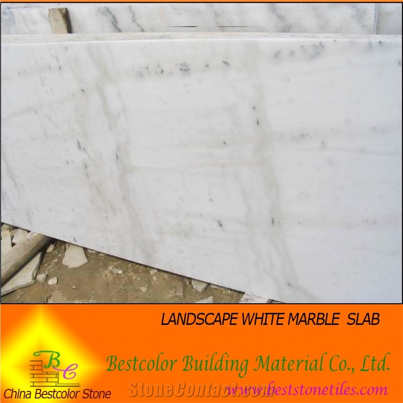 Landscape White Marble Slabs, Cut to Size Tiles