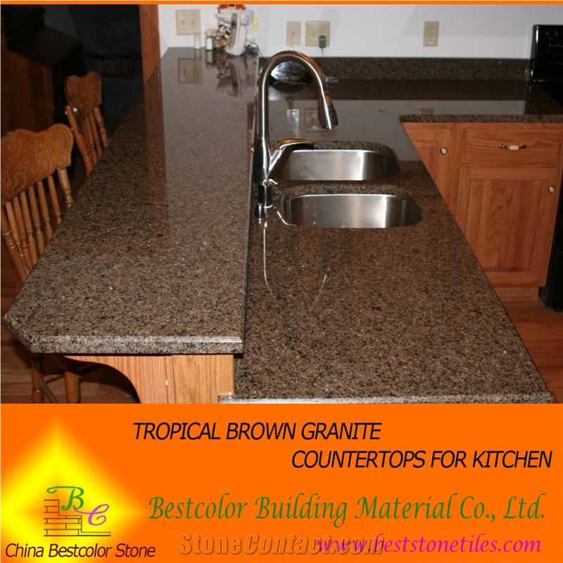 Tropical Brown Granite Kitchen Countertop Custom Cut