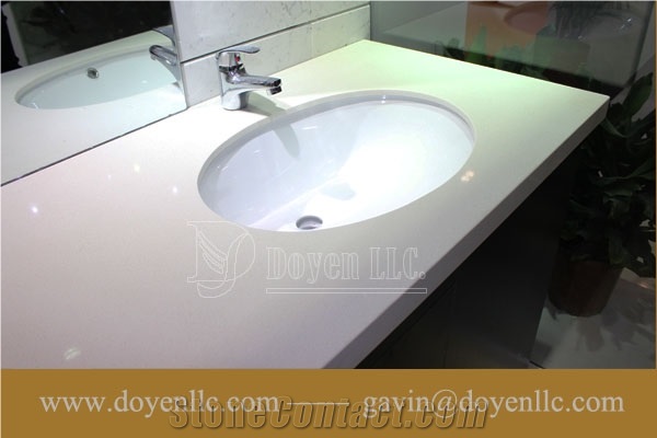 Athens White Quartz Bathroom Vanity Top Wt Double Oval Sinks