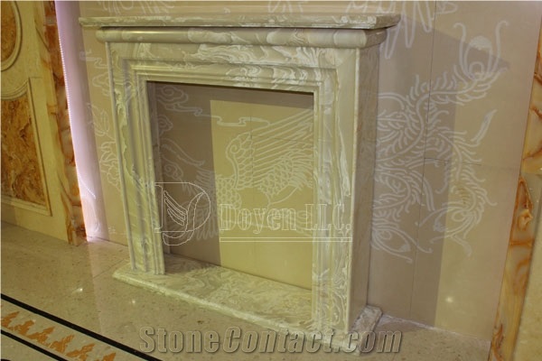 Beige Quartzite Handmade Caved Fireplace Simple Styles