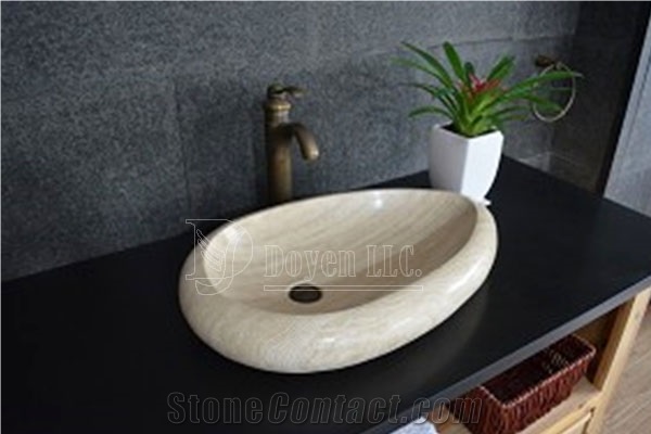 Beige Travertine Bathroom Irregular Shape Vessel Bowls 600x400x100