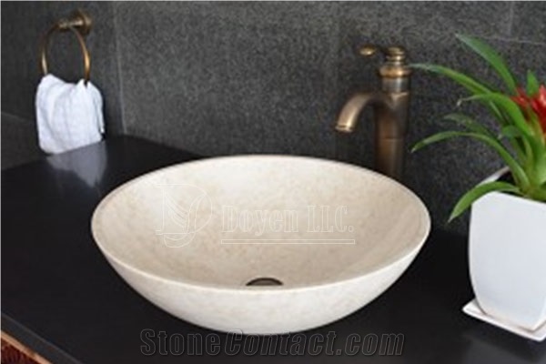 Beige Travertine Bathroom Irregular Shape Vessel Bowls 600x400x100
