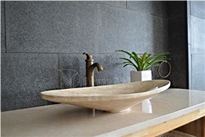 Beige Travertine Bathroom Oval Bowl Sinks 800×360×130