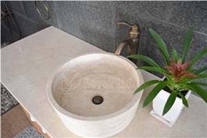 Beige Travertine Bathroom Round Basins & Sinks 420x420x150