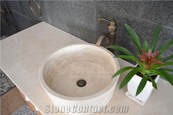 Beige Travertine Bathroom Round Sinks & Top Bowls 420x420x140