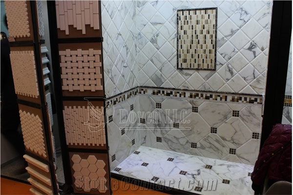 Calcatta White Marble Bathrrom Tub Bases & Shower Wall Tiles