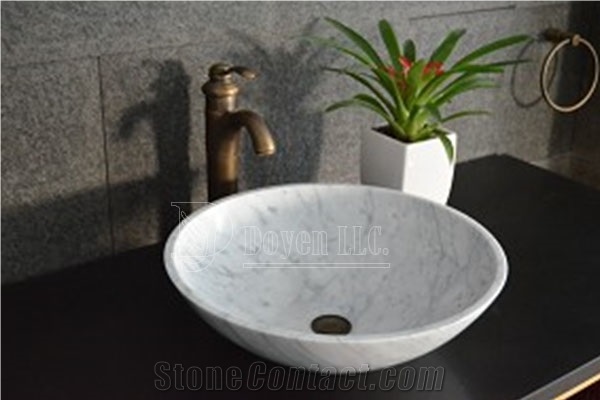 Cararra White Marble Bathroom Round Sinks & Top Bowls 430x430x135
