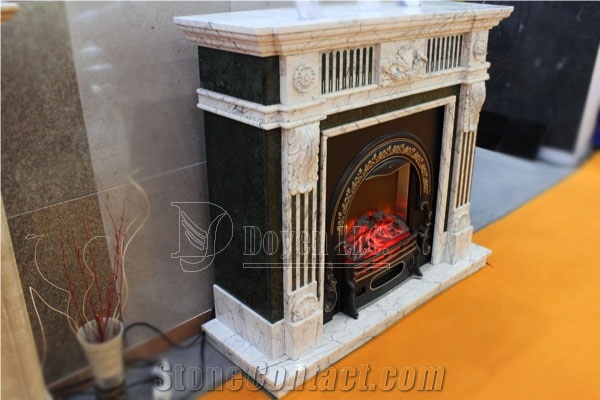 Carrara White Marble Handmade Caved Fireplace European & North American Styles