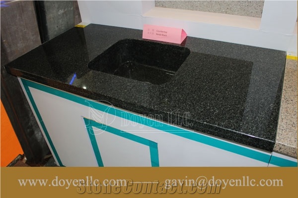 China Beida Black Bathroom Granite Vanity Top and Rectangular Vessel Sink Preattached