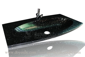 China Black Quartz One Piece Vanity Top Sink, China Black Quartz Sinks
