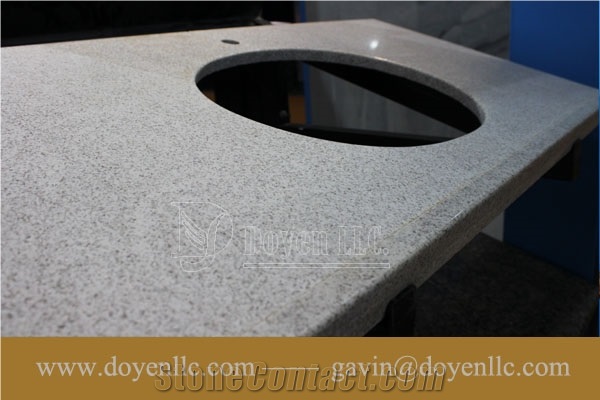 China Pearl White Bathroom Granite Vanity Top with Oval Sink Hole Cut-Out Finished