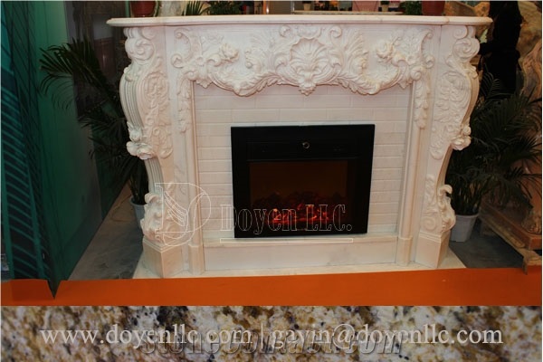 Crema Marfil Marble Handmade Caved Fireplace European & North American Styles
