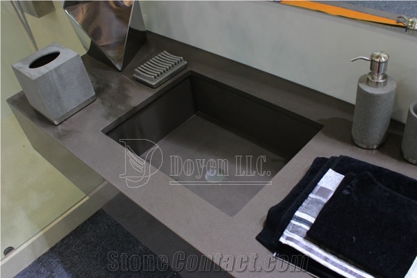 Dark Grey Quartz Stone Bathroom Customized Vanity Tops & Rectangular Sinks
