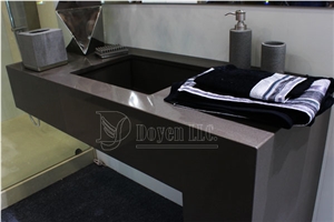 Dark Grey Quartz Stone Bathroom Customized Vanity Tops & Rectangular Sinks