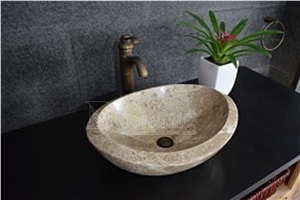 Emperador Light Marble Bathroom Oval Vessel Sinks 470x370x150