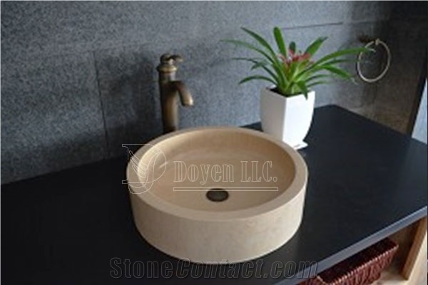 Galala Beige Marble Bathroom Oval Vessel Bowls 580x380x150